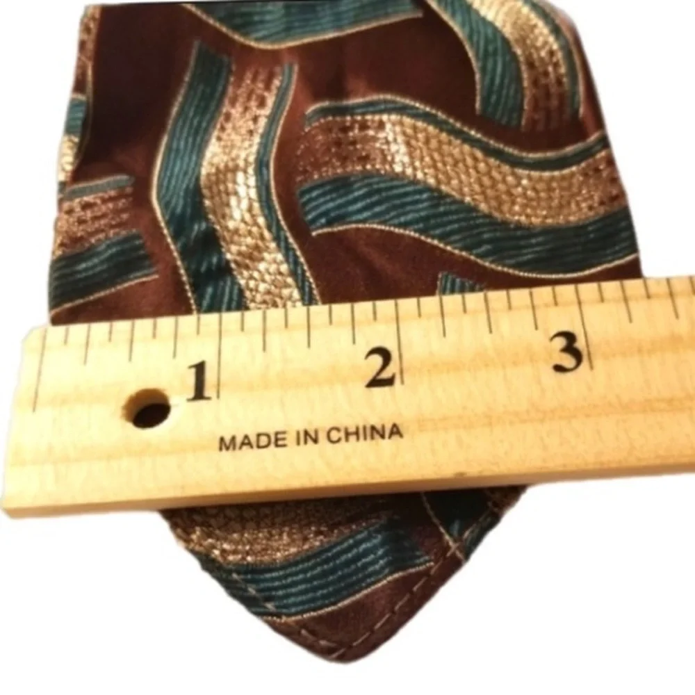 Palladium Corsair Tie Poly Brown Gold Teal 67x3.5 VTG ie No Tipping No Bar Tac